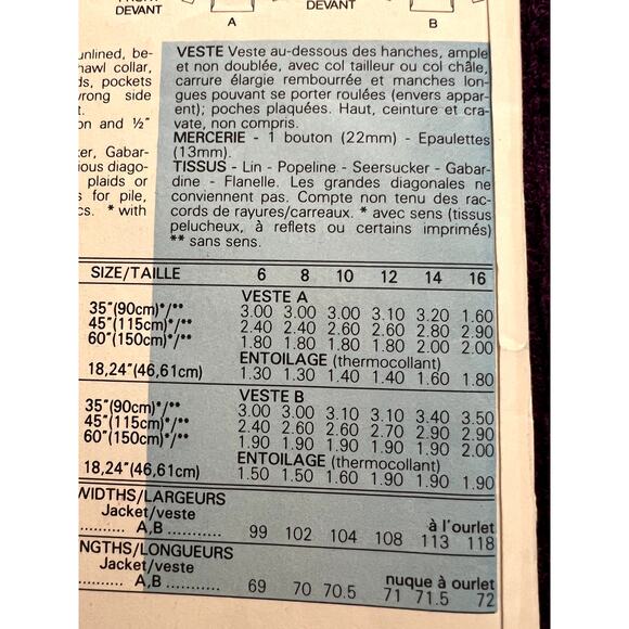 Butterick 3066 pattern blazer boxy boyfriend 1980s size 12 - Picture 6 of 6